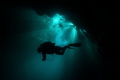   Silhouette Cave Diver Mexico Cenotes  